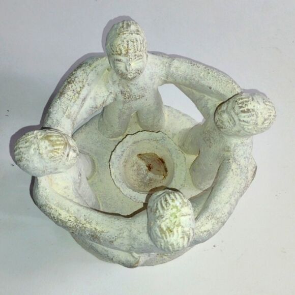 Vintage 90s Y2K White Terracotta Aztec Mayan 7" Circle of Friends Candle Holder - Picture 2 of 6